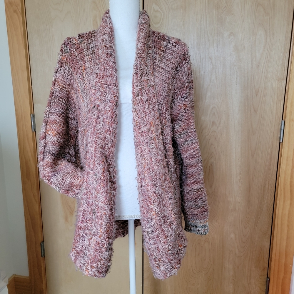 Anthro Moth Confetti Wool Blend Chunky Oversized Grandma Knit Open Cardigan XS/S